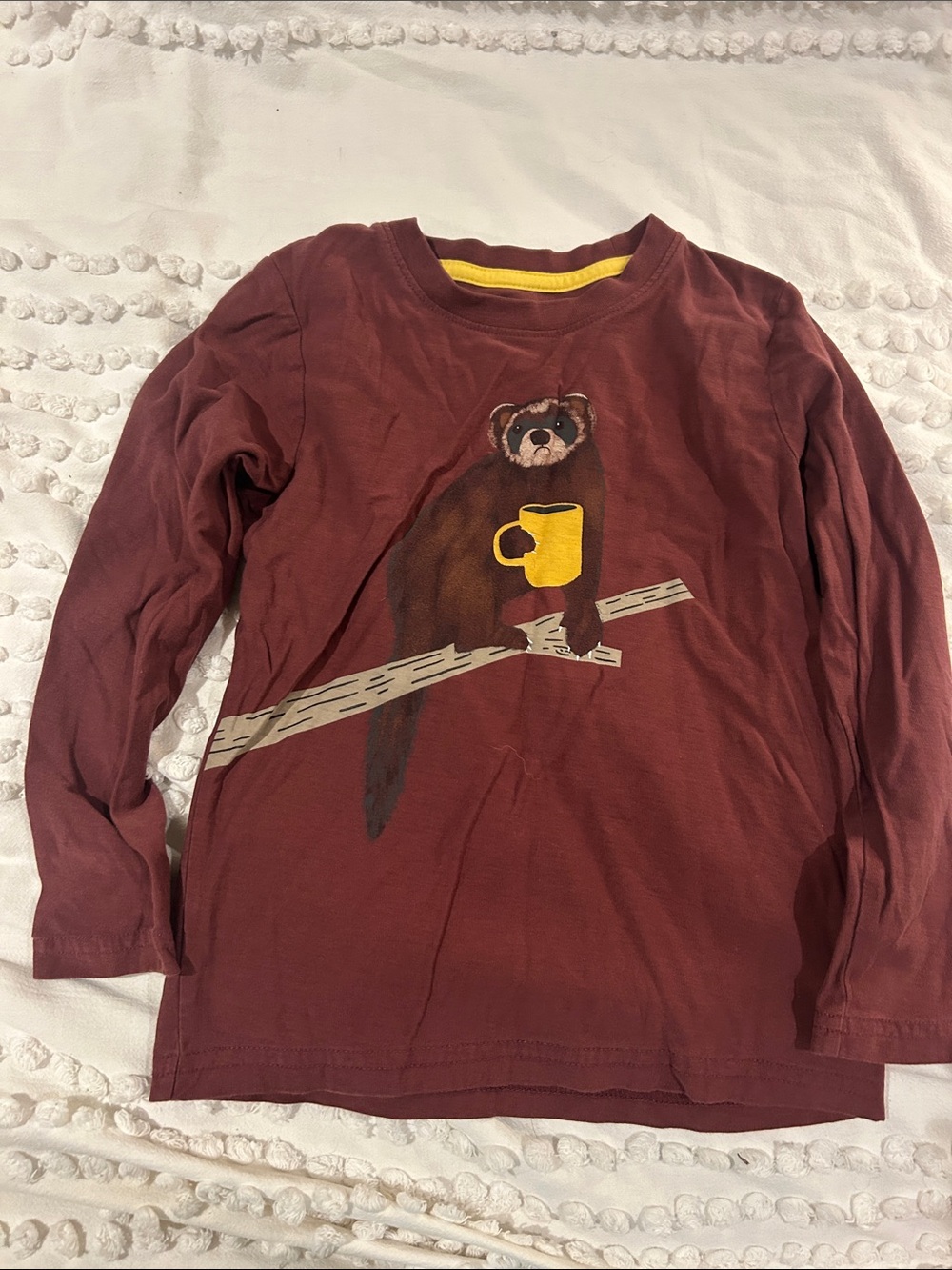 Tea Collection Burgundy Long-Sleeve Tee with Bear & Yellow Mug